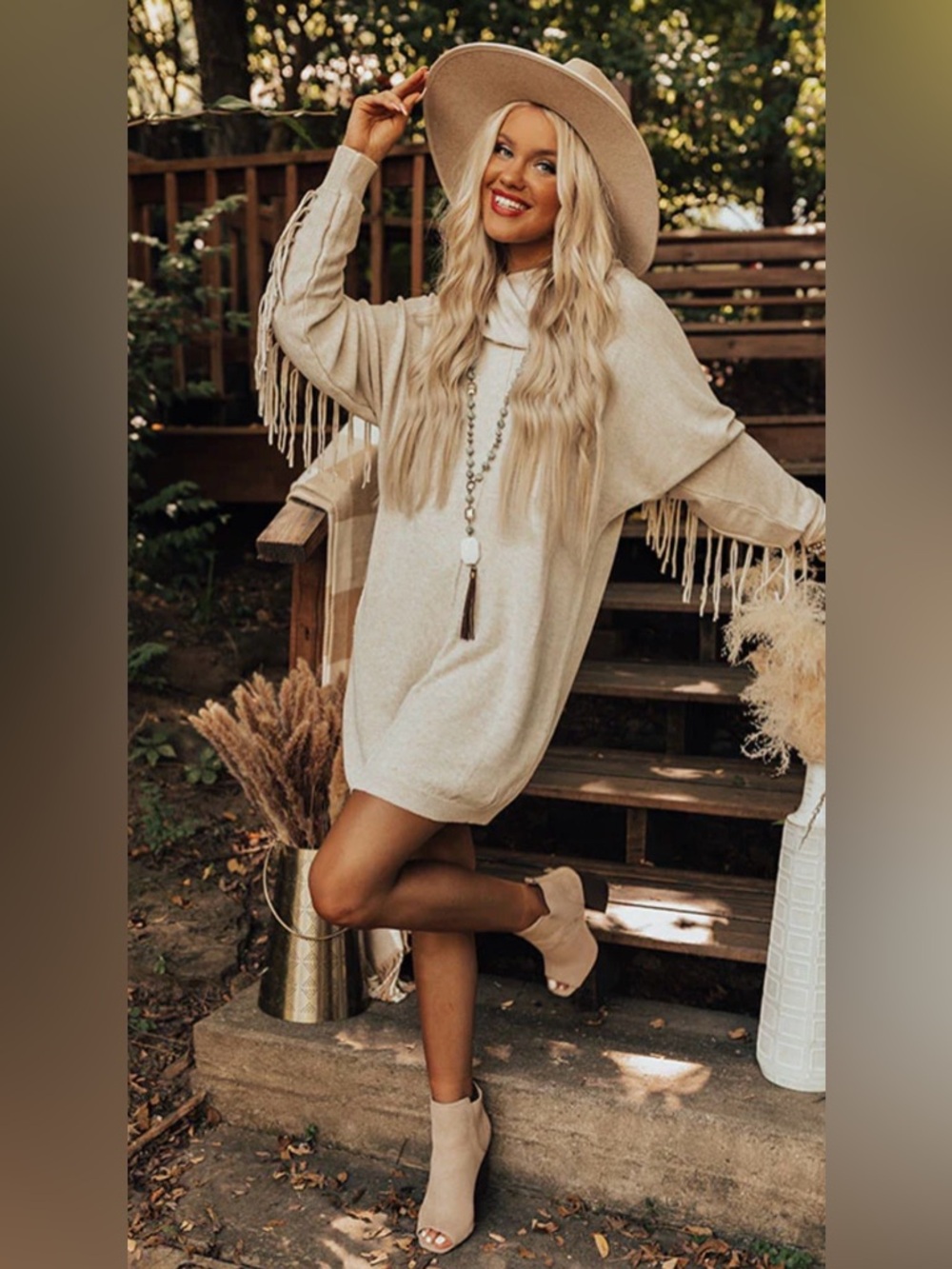 PROMESA Cream fringe sweater dress. NWOT.